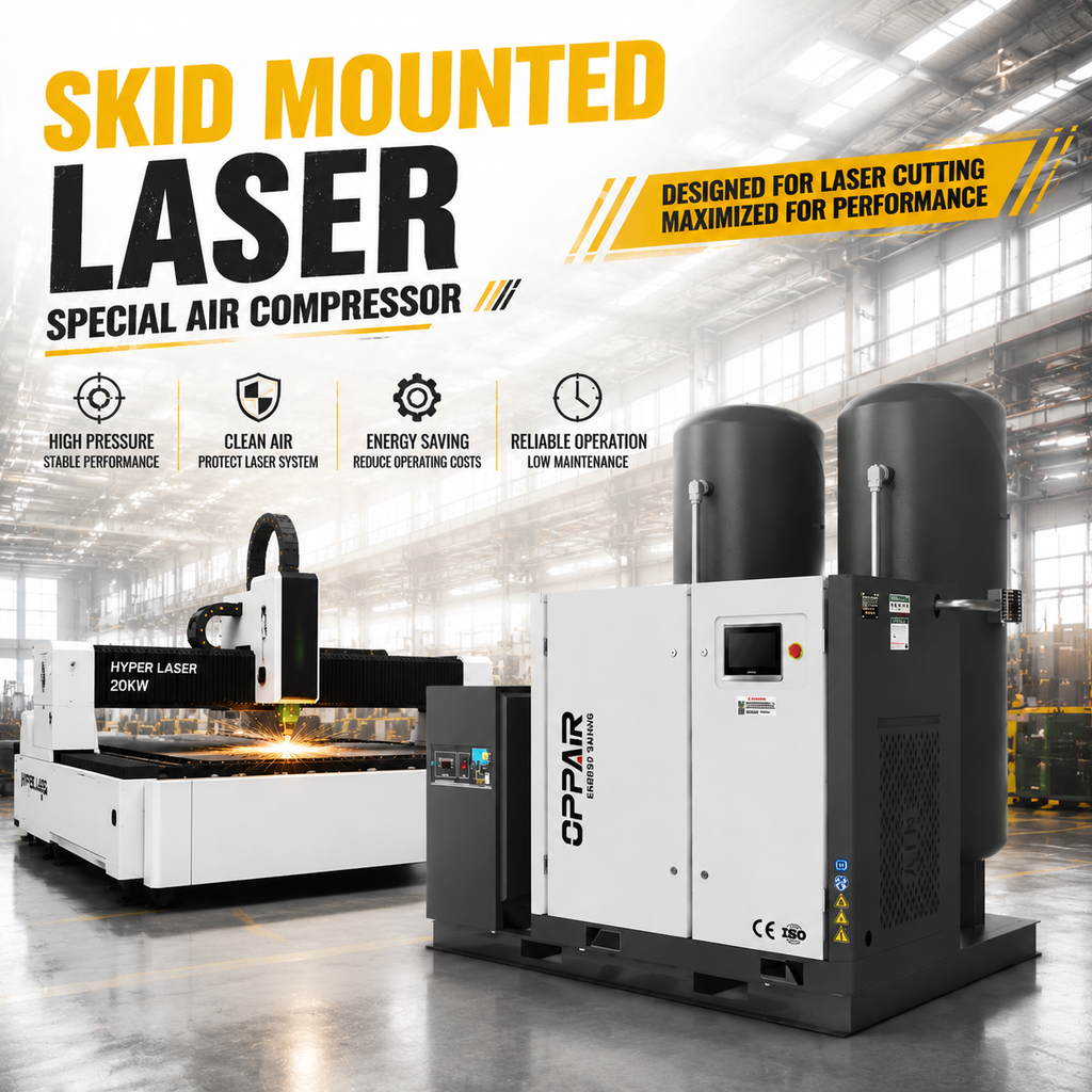 Skid mounted Laser compressor 20bar for 30KW-60KW fiber/laser Cutting Machine