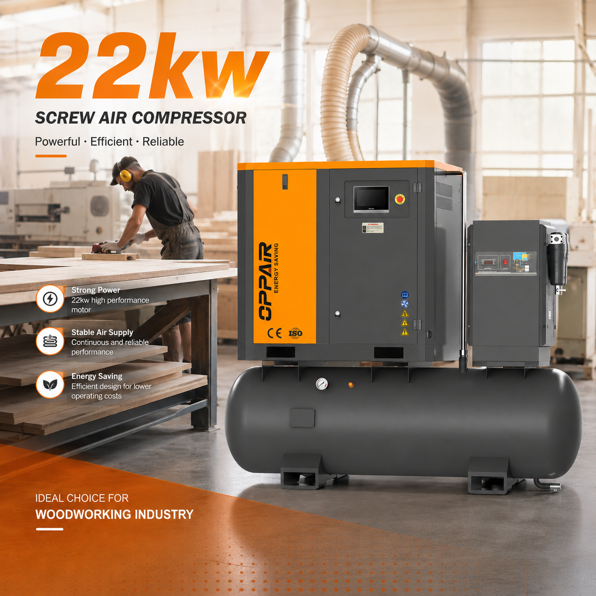 OEM 4-in-1 Intergated Rotary Air Compressor 7/8/10/12bar 22kw 500L