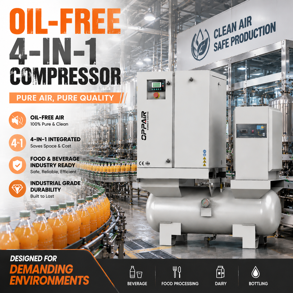 China All performance 4-in-1 scroll air compressor 8bar 10bar 5.5kw oil free air compressor with air tank