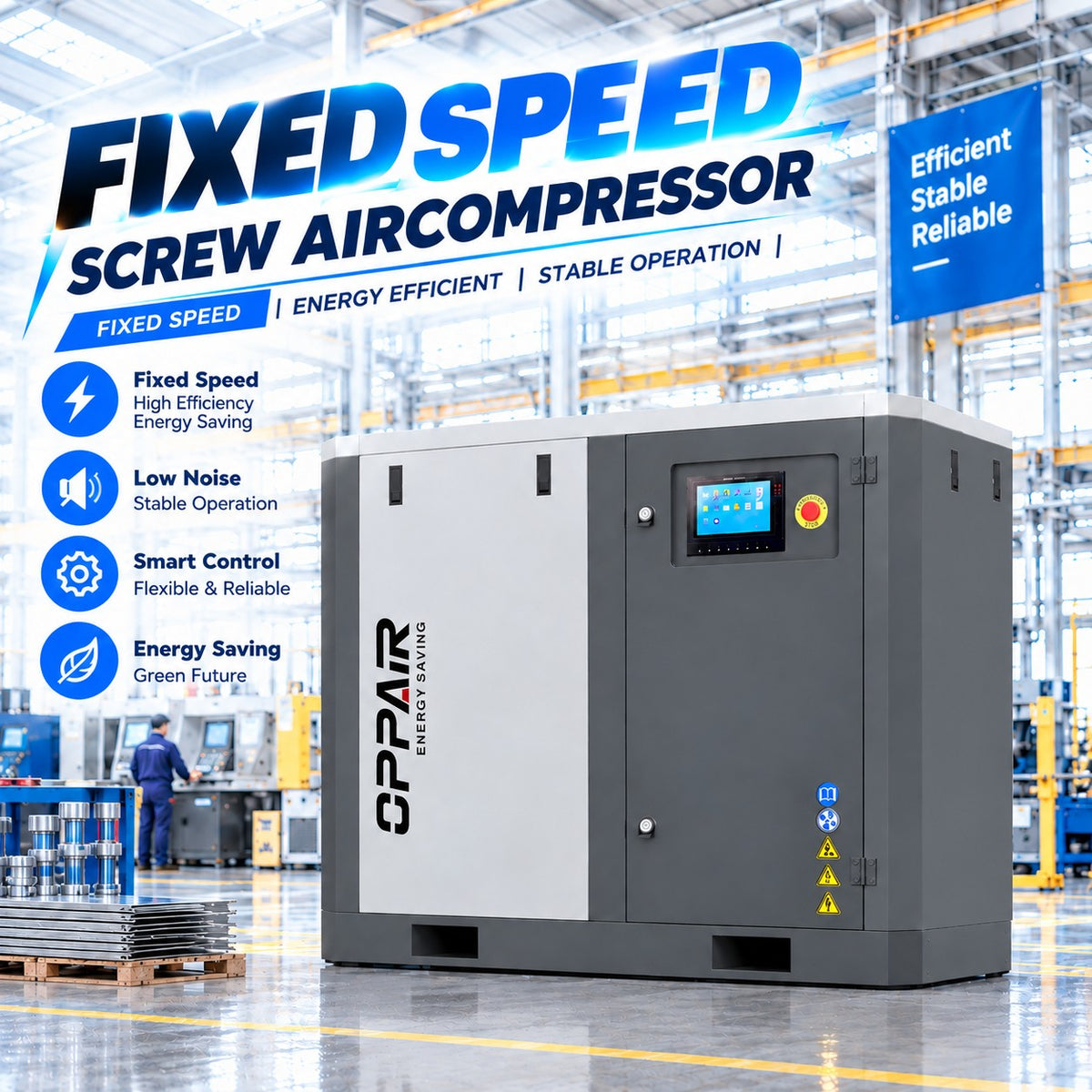 OPP-50F 37kw 50hp 5.0-6.8m3/min 7/8/10/12bar Screw Air Compressor Source Factory After-sales Guarantee