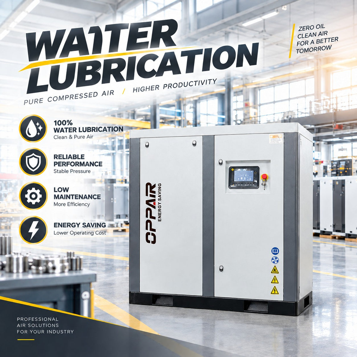 High Performance No Oil Screw Air Compressor 55kw 75kw 90kw 1.5bar 4bar 2bar 3bar Oil Free Rotary Compressors For Blow Mouldi