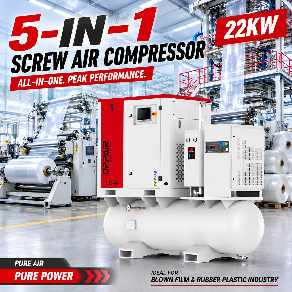 High Efficient Screw Air Compressors With Air Dryer Air tank 5-clase Precision filter Modular adsorption dryer for Laser Cutt