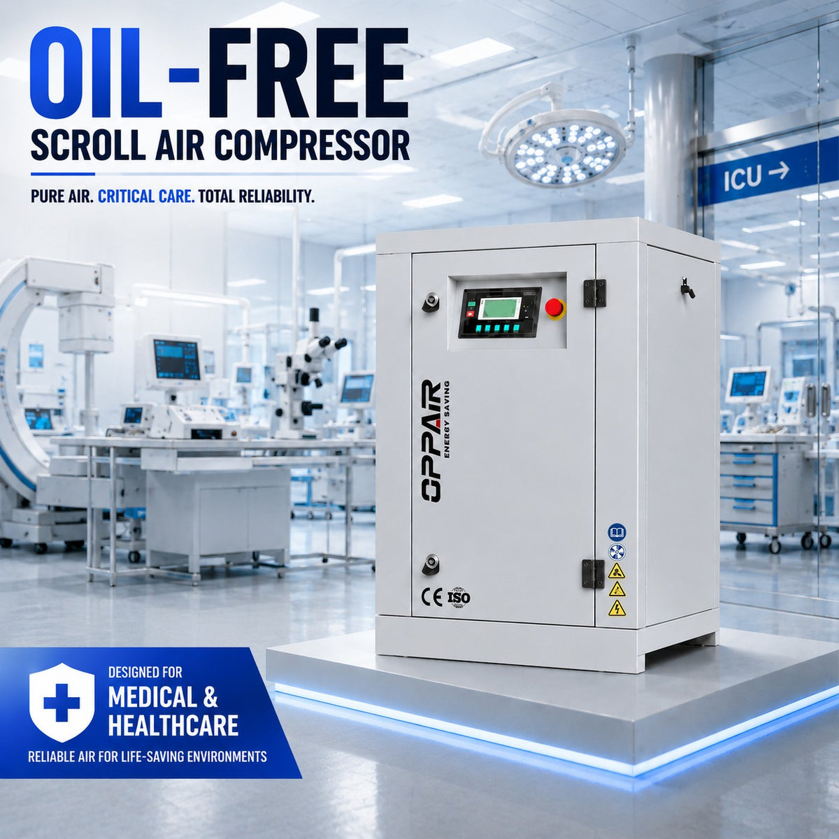 China Oil Free Machine 44kw 55kw Scroll Air Compressors Screw Type High Efficent for Medicine Industrial
