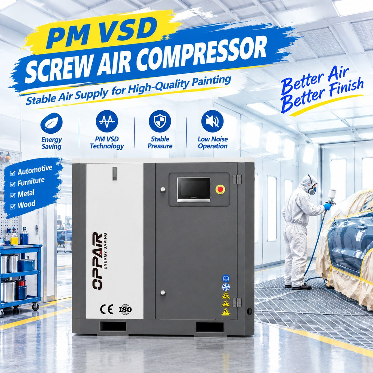OPPAIR PM VSD Screw Air Compressor 7.5kw~250kw Energy Saving Variable Frequency Industrial Rotary Compressor 7bar 8bar 10bar