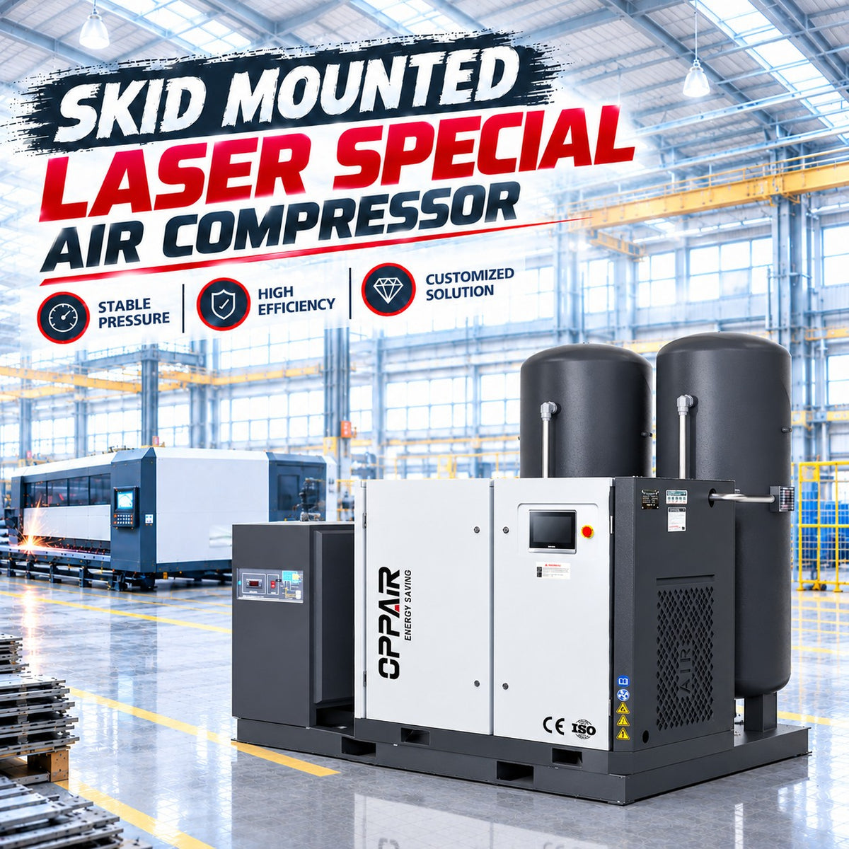 1.6Mpa 232Psi Skid Mounting Laser Screw Air Compressor 37Kw 40hp 50hp