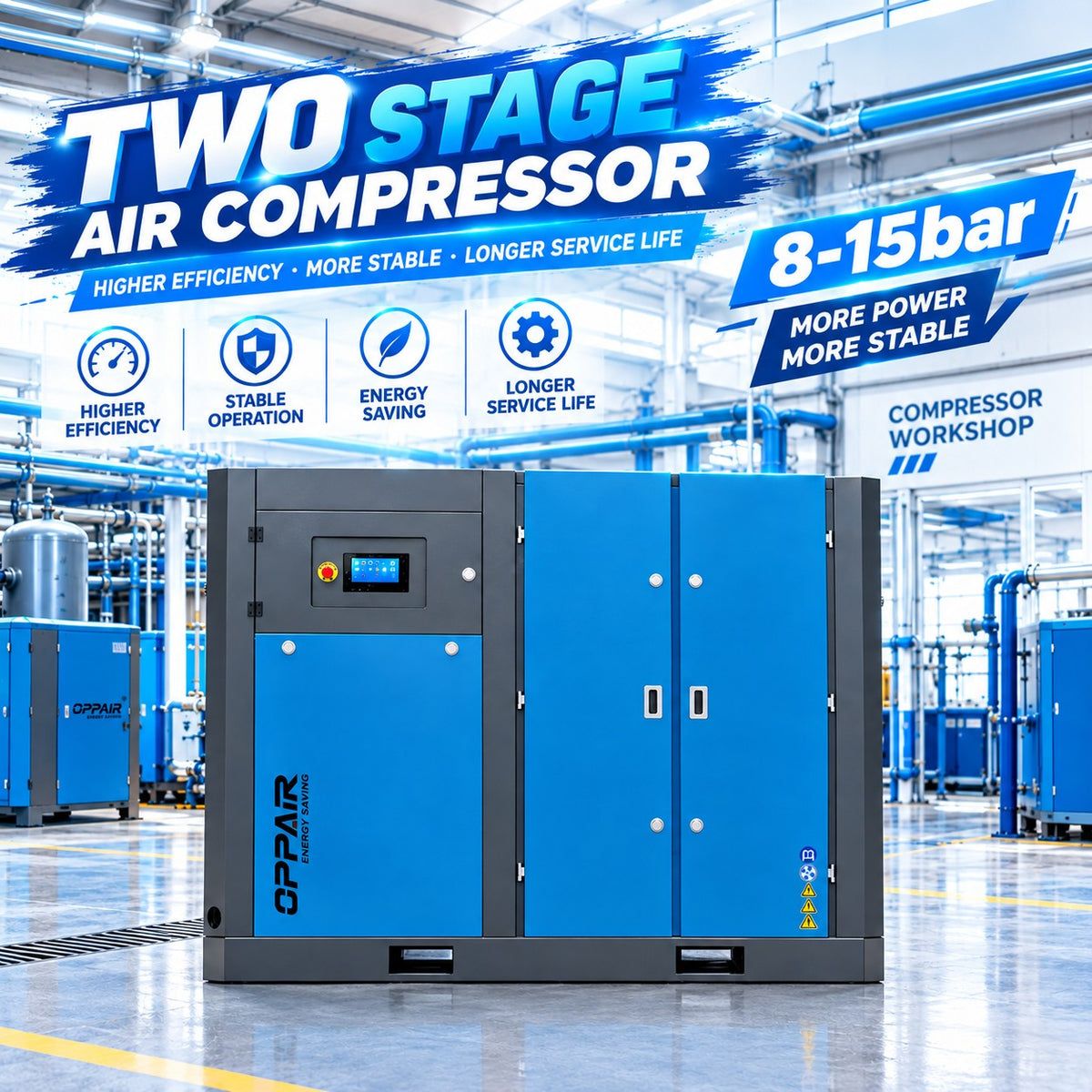 Energy Saving Two -Stage 55kw 8bar High Efficience Screw Air Compressor For Laser Cutting Machine