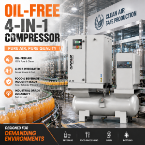 China All performance 4-in-1 scroll air compressor 8bar 10bar 5.5kw oil free air compressor with air tank